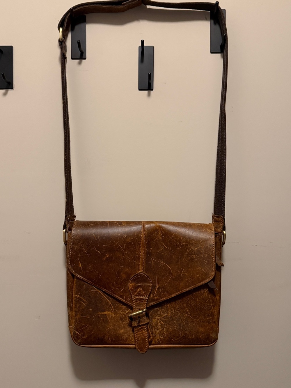 Distressed Brown Leather Crossbody Bag